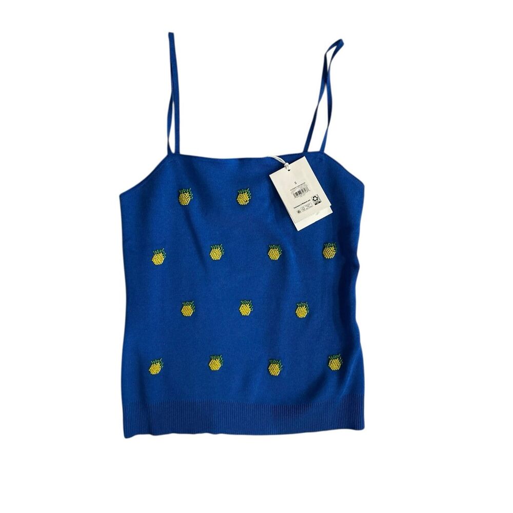 Free Assembly Women's Blue Pineapple Print Sleeveless Tank Top Lightweight S NEW